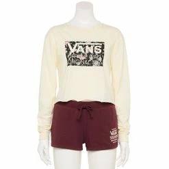Juniors' Vans Floral "Off The Wall" Logo Long Sleeve Cropped Top
