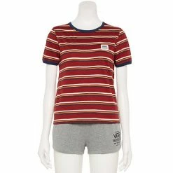 Juniors' Vans Small "Vans" Logo Striped Tee