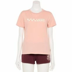 Juniors' Vans Pink "Vans" Logo Graphic Tee