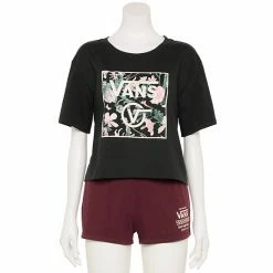 Juniors' Vans Floral "Vans" Logo Cropped Graphic Tee